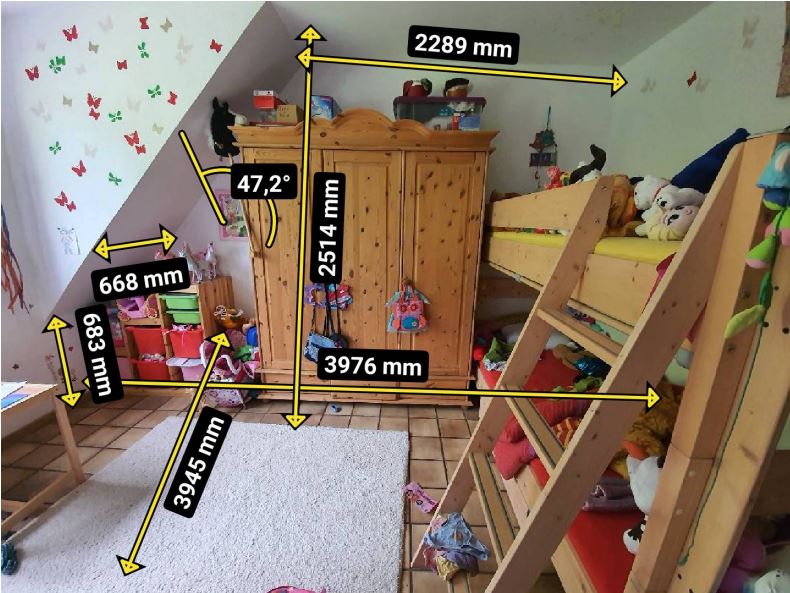 Aufmaß Dachschraege vorher