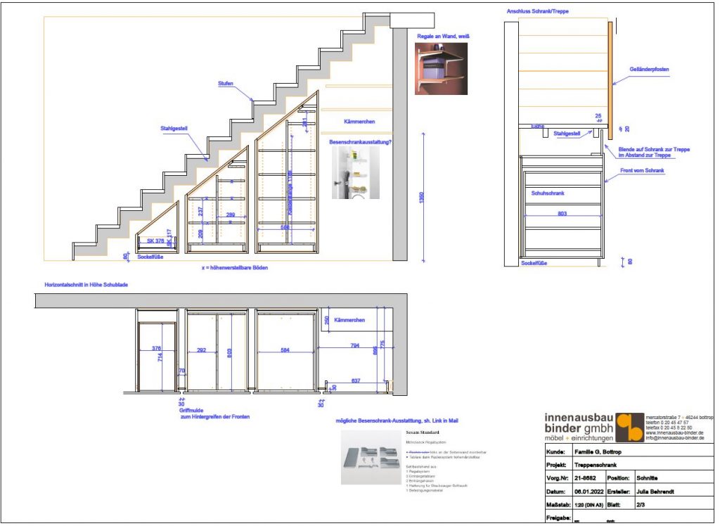 Zeichnung Treppenschrank Apothekerauszug